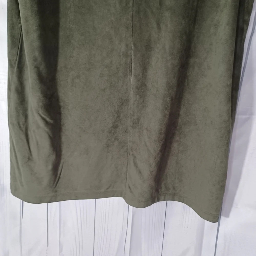 Forever 21 faux suede olive mini short-sleeve boho minimalist casual shirt dress - Picture 9 of 9